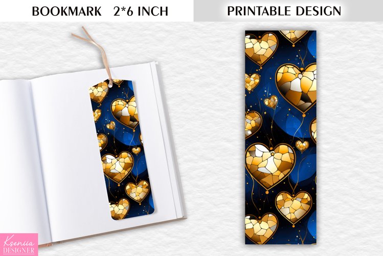 Stained Glass Gold Hearts|Bookmark Printable Design