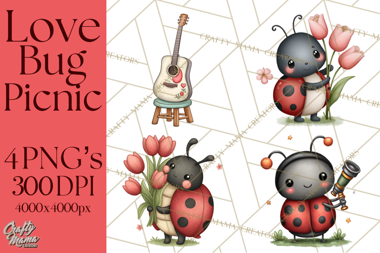 Love Bug Picnic Clipart PNG, Sweet Insect Valentine Clip Art