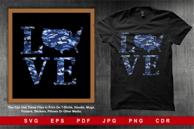 Blue Navy Camouflage with text LOVE
