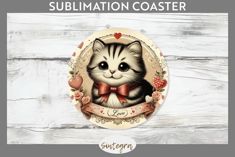 Love Cat v1 Round Coaster Sublimation