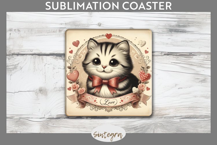 Love Cat v1 Square Coaster Sublimation example image 1