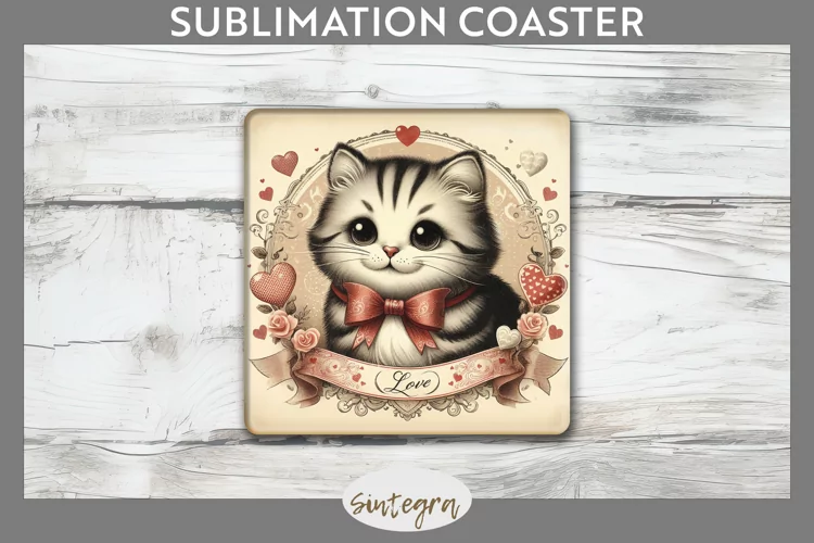 Love Cat v1 Square Coaster Sublimation