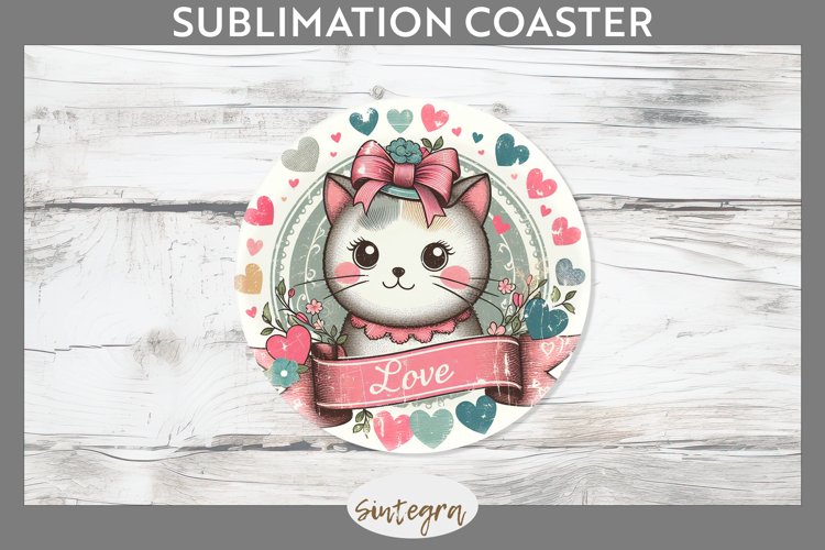 Love Cat v10 Round Coaster Sublimation example image 1