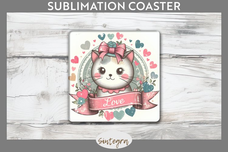 Love Cat v10 Square Coaster Sublimation example image 1
