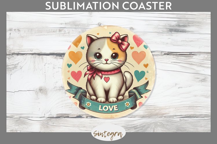 Love Cat v11 Round Coaster Sublimation example image 1