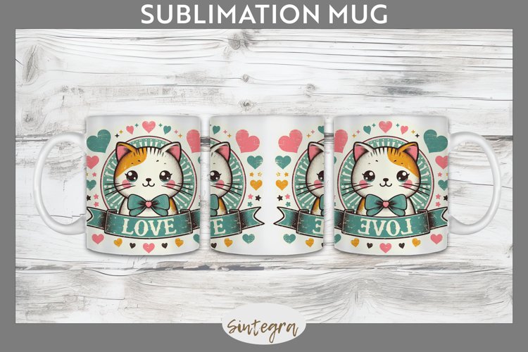 Love Cat v12 Mug Wrap Sublimation example image 1