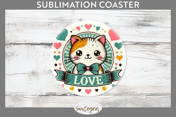 Love Cat v12 Round Coaster Sublimation example image 1