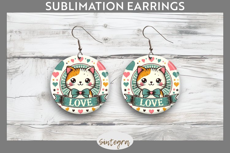 Love Cat v12 Round Earrings Sublimation example image 1