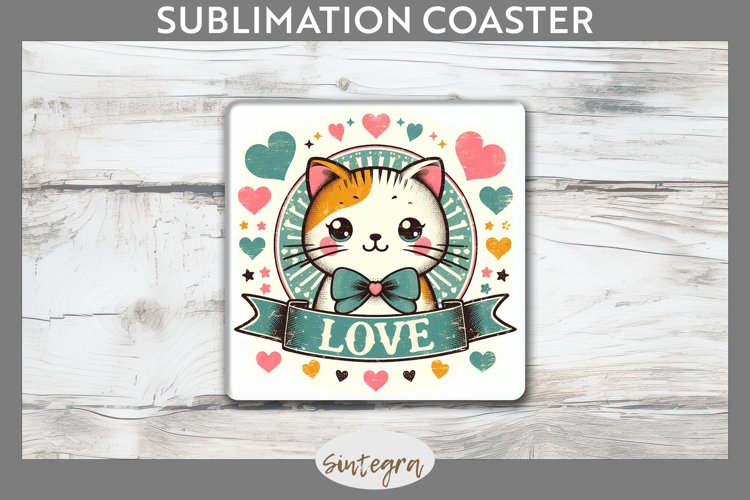 Love Cat v12 Square Coaster Sublimation example image 1