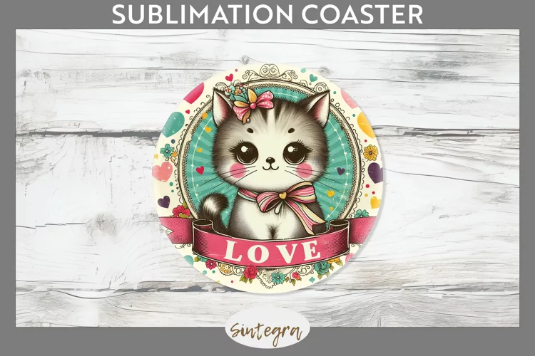 Love Cat v14 Round Coaster Sublimation