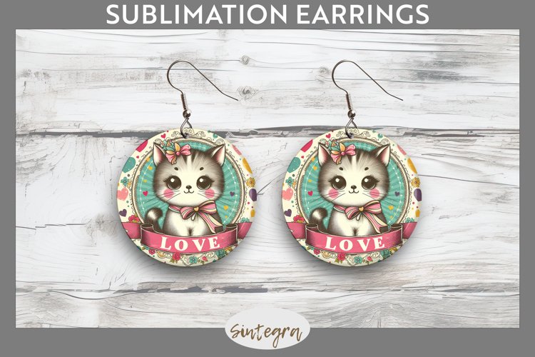 Love Cat v14 Round Earrings Sublimation