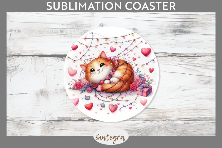 Love Cat v15 Round Coaster Sublimation example image 1