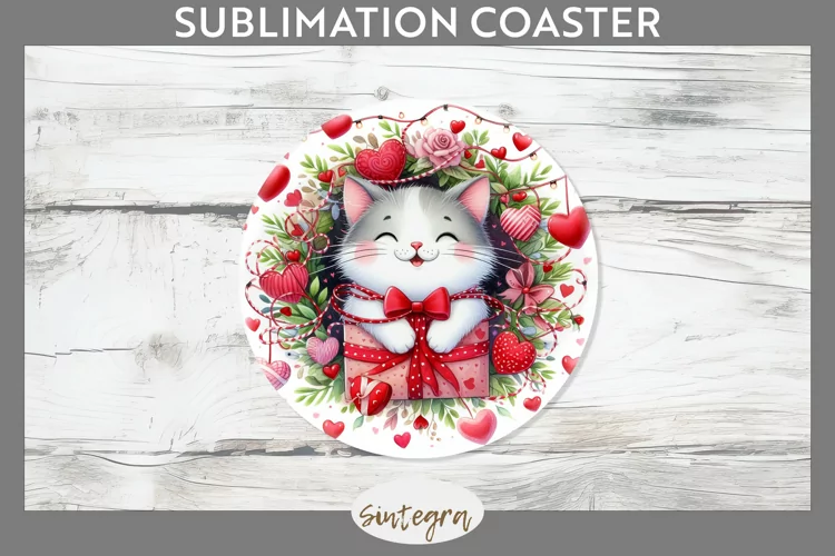 Love Cat v16 Round Coaster Sublimation
