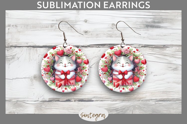 Love Cat v16 Round Earrings Sublimation