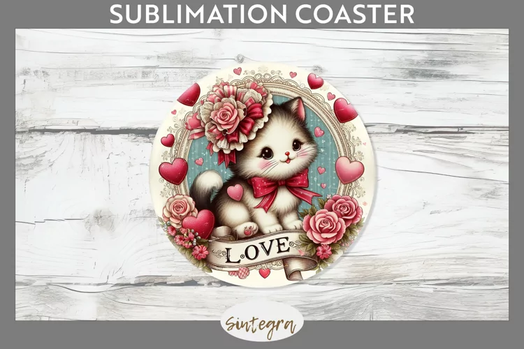 Love Cat v2 Round Coaster Sublimation