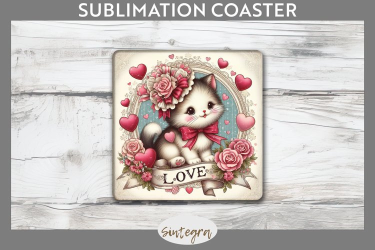 Love Cat v2 Square Coaster Sublimation example image 1