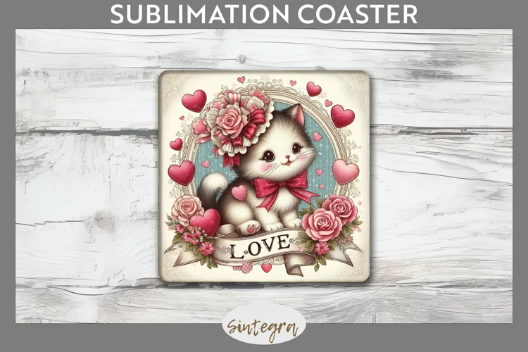 Love Cat v2 Square Coaster Sublimation