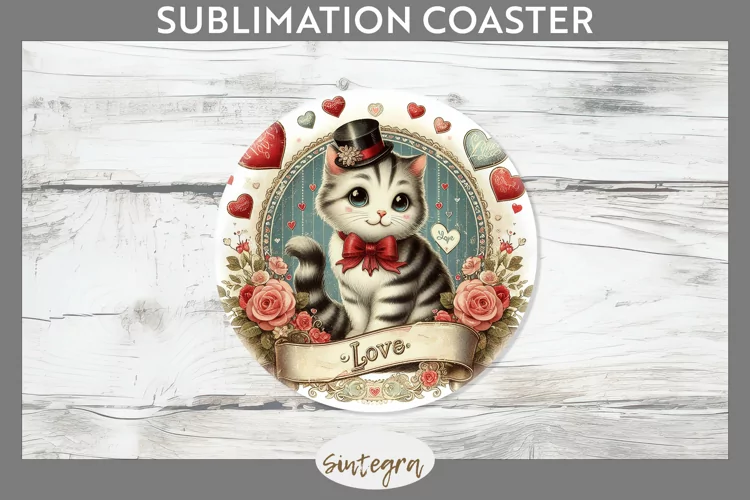 Love Cat v3 Round Coaster Sublimation