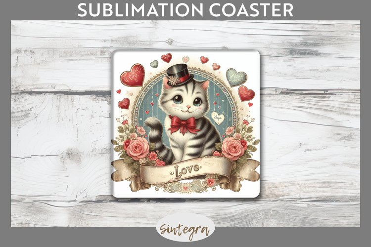 Love Cat v3 Square Coaster Sublimation example image 1