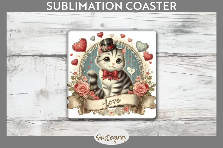 Love Cat v3 Square Coaster Sublimation