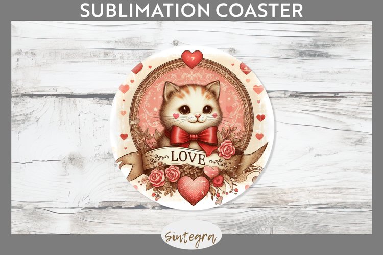 Love Cat v4 Round Coaster Sublimation
