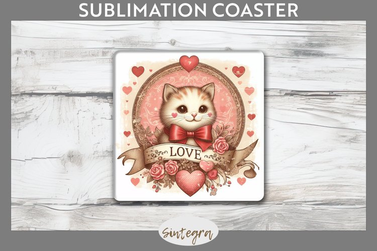 Love Cat v4 Square Coaster Sublimation example image 1