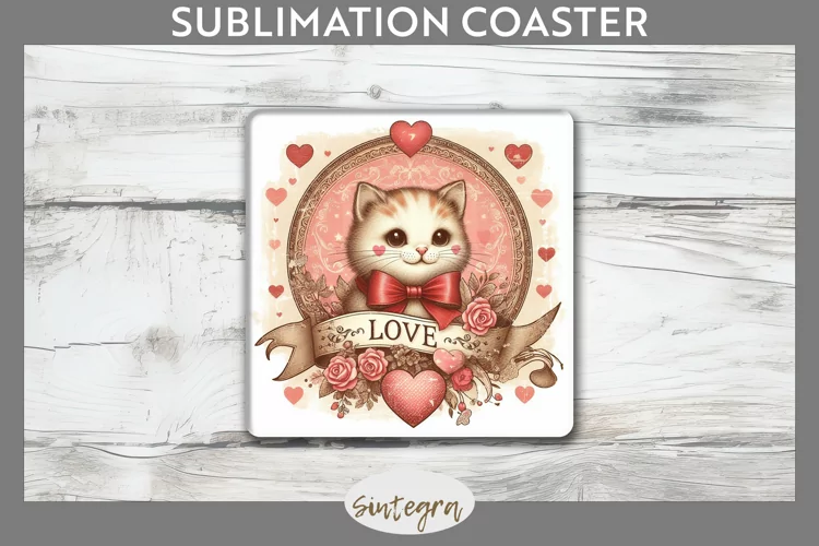 Love Cat v4 Square Coaster Sublimation