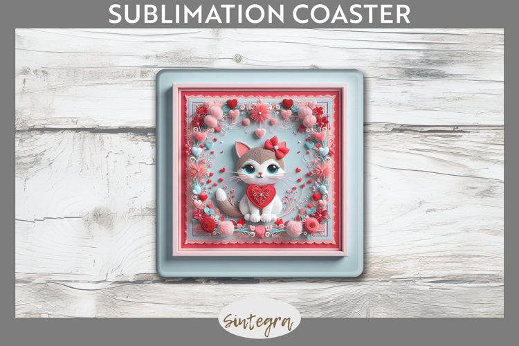Love Cat v5 Square Coaster Sublimation example image 1