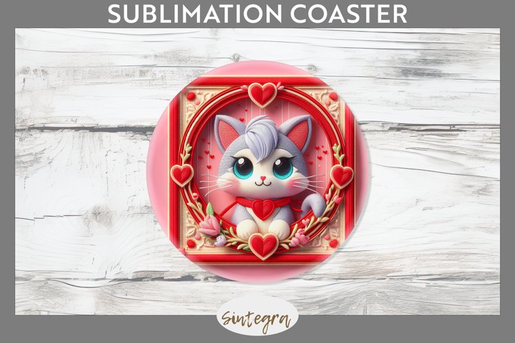 Love Cat v6 Round Coaster Sublimation example image 1