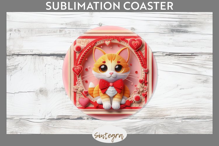 Love Cat v7 Round Coaster Sublimation example image 1