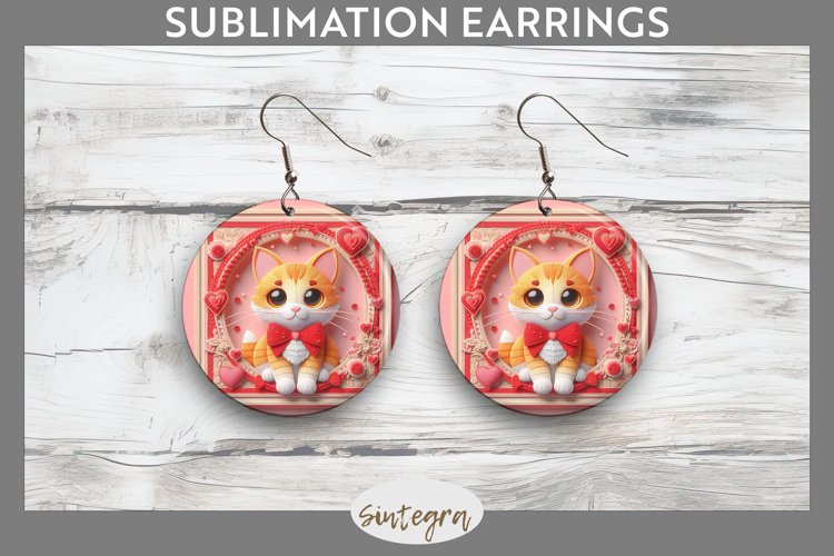 Love Cat v7 Round Earrings Sublimation