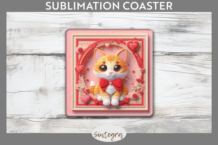 Love Cat v7 Square Coaster Sublimation example image 1