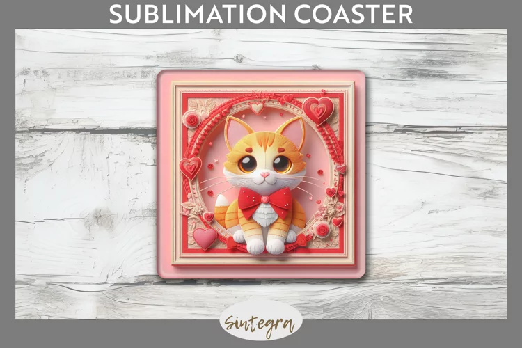 Love Cat v7 Square Coaster Sublimation