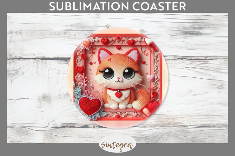Love Cat v8 Round Coaster Sublimation example image 1