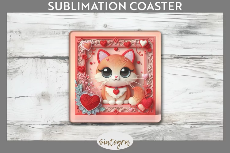 Love Cat v8 Square Coaster Sublimation
