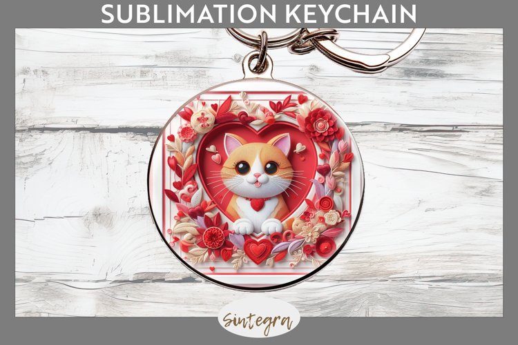 Love Cat v9 Round Keychain Sublimation
