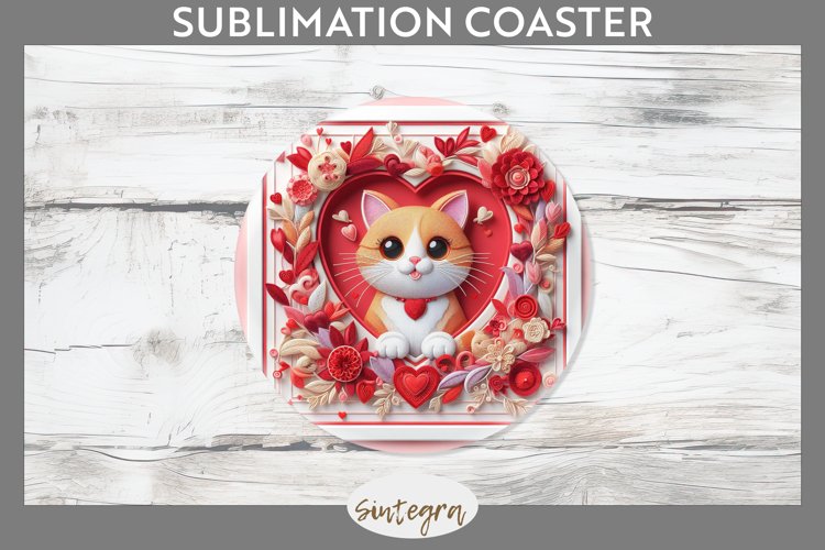 Love Cat v9 Round Coaster Sublimation example image 1
