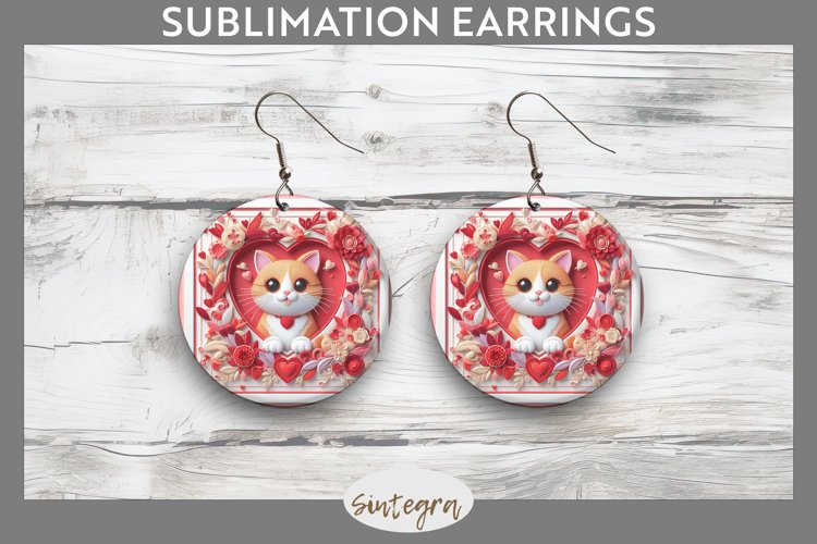 Love Cat v9 Round Earrings Sublimation