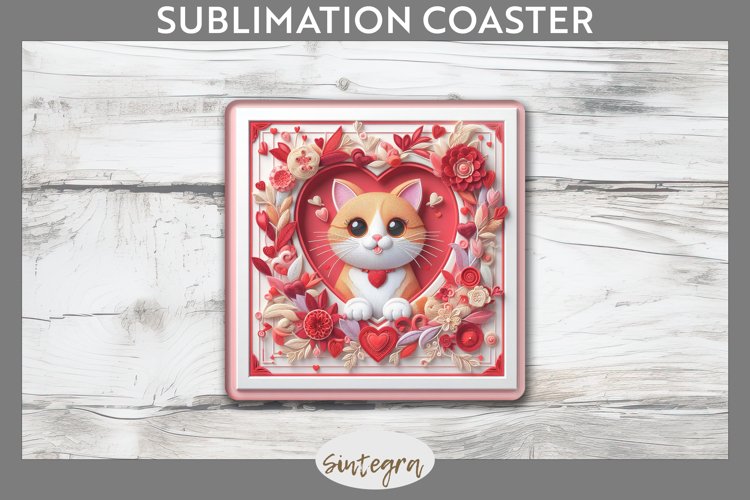 Love Cat v9 Square Coaster Sublimation example image 1