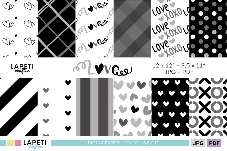 Valentines Day Digital Paper | Black scrapbooking paper