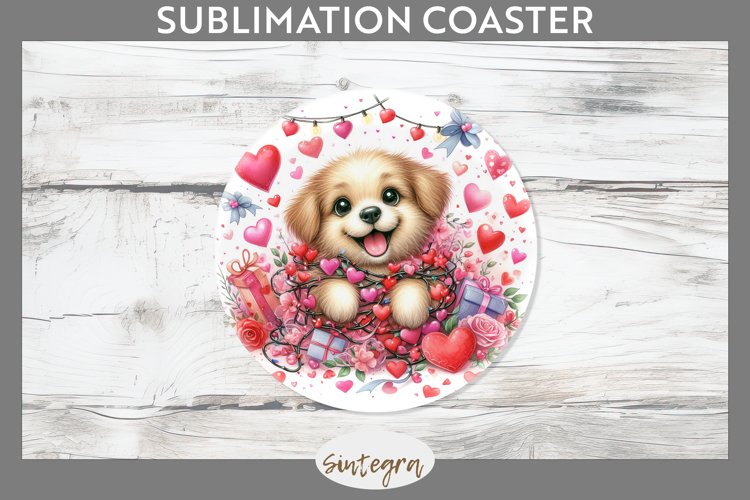 Love Dog v1 Round Coaster Sublimation example image 1