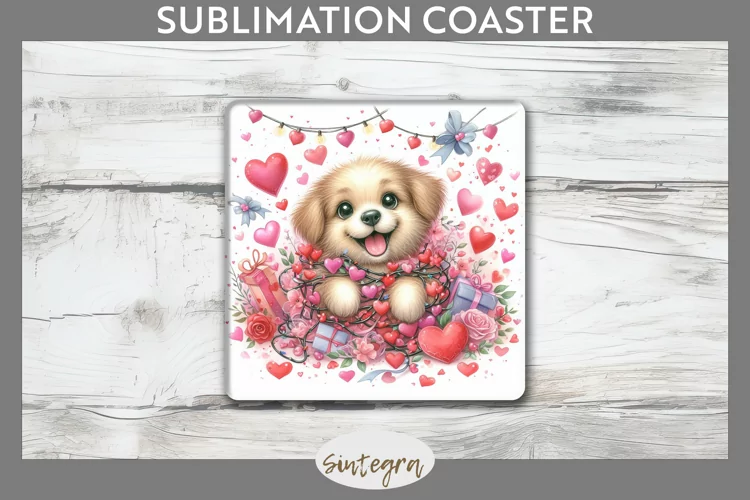Love Dog v1 Square Coaster Sublimation
