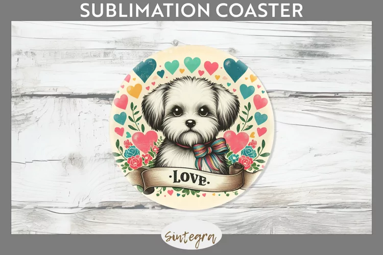 Love Dog v10 Round Coaster Sublimation