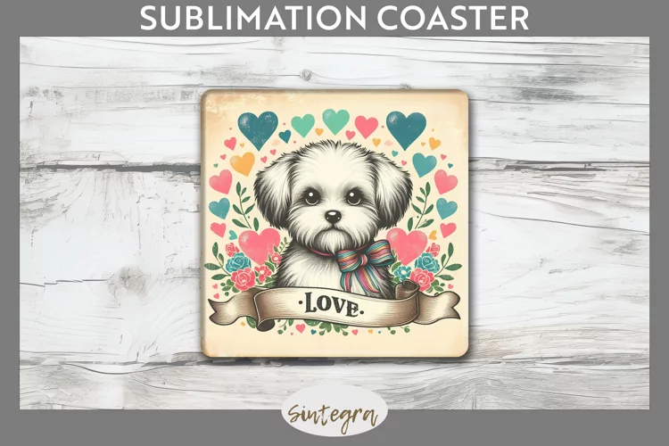 Love Dog v10 Square Coaster Sublimation