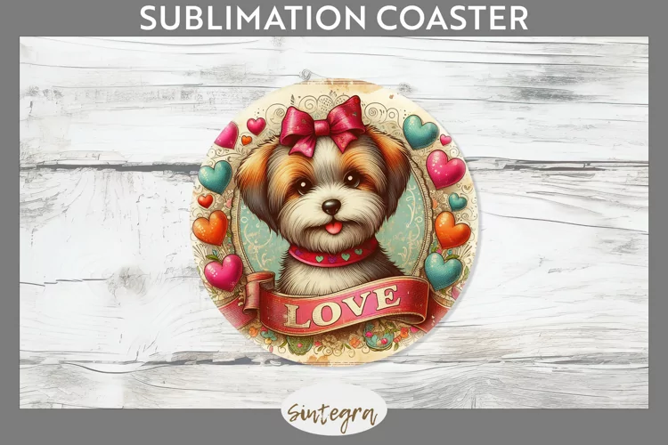 Love Dog v11 Round Coaster Sublimation