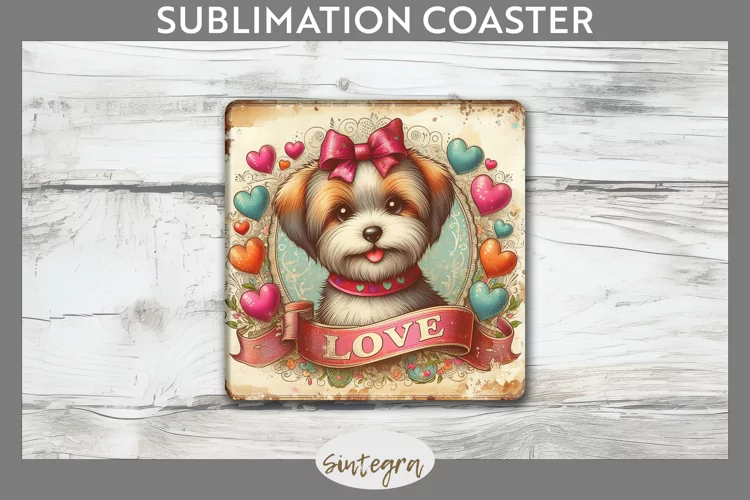 Love Dog v11 Square Coaster Sublimation
