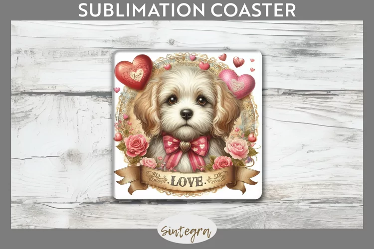 Love Dog v17 Square Coaster Sublimation