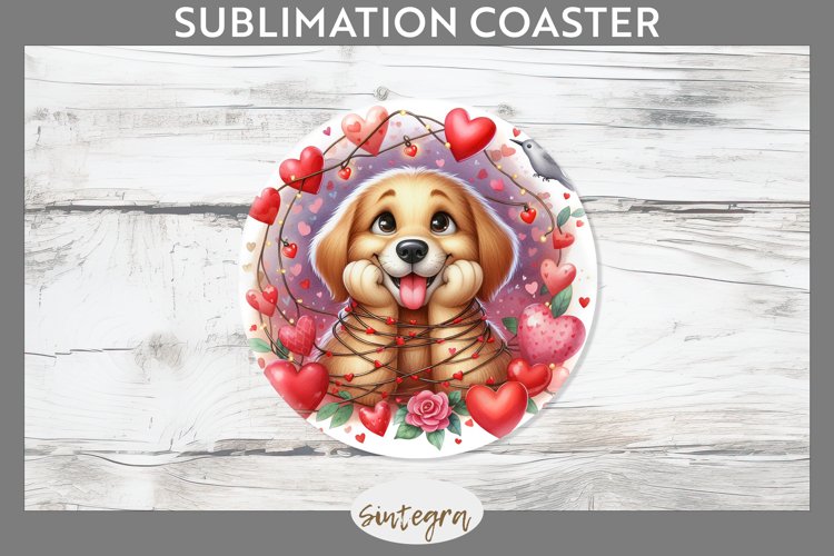 Love Dog v2 Round Coaster Sublimation example image 1