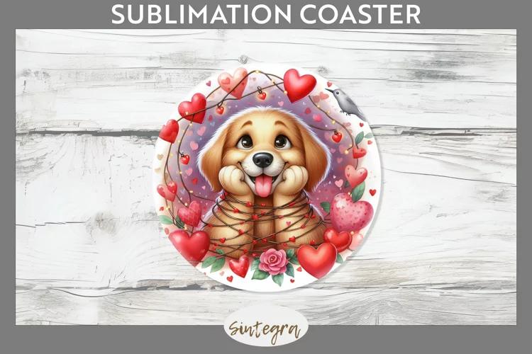 Love Dog v2 Round Coaster Sublimation