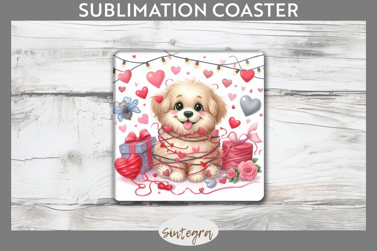 Love Dog v4 Square Coaster Sublimation example image 1